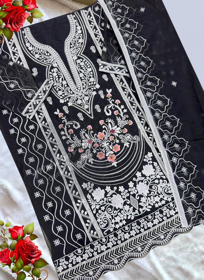 Organza Black Eid Wear Embroidery Work Pakistani Suit